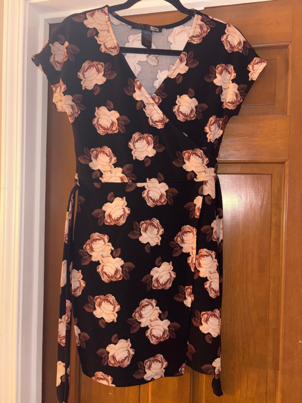 Rebel Sugar Black/Pink Floral Wrap Dress - Size M